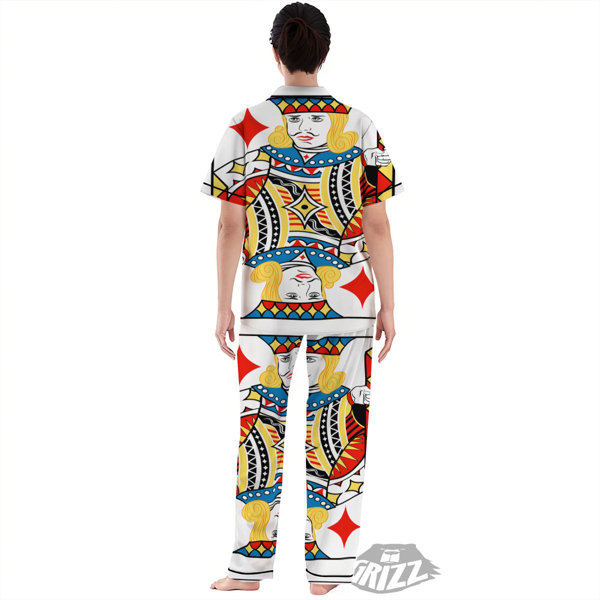 Playing Card Jack Of Diamonds Print Women's Pajamas Set-grizzshop