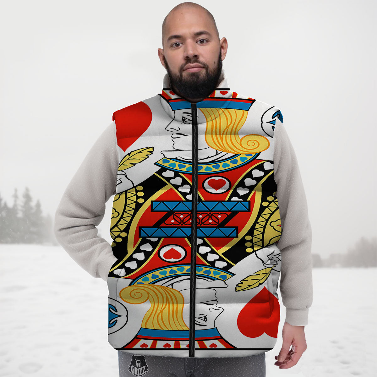 Playing Card Jack Of Hearts Print Down Vest