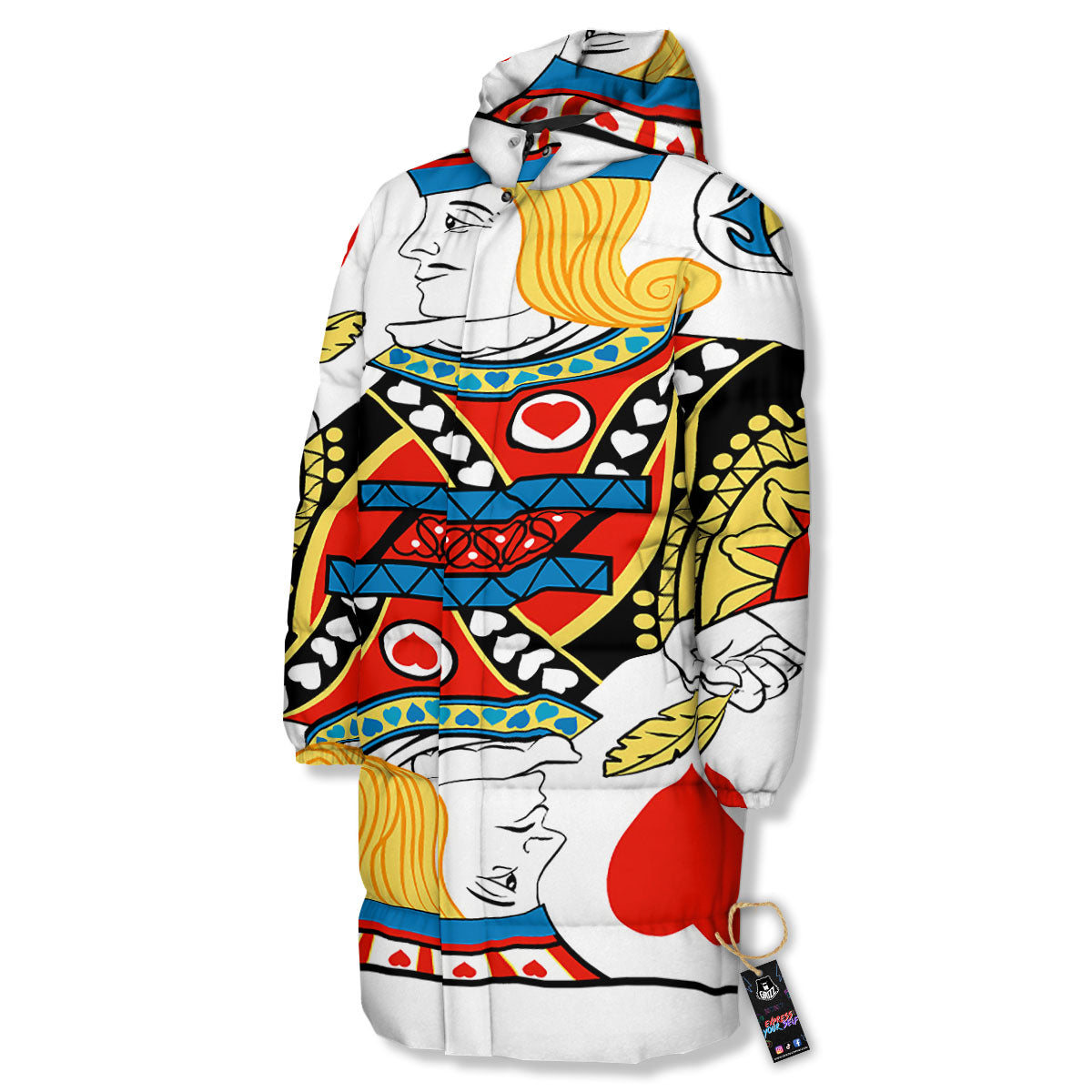 Playing Card Jack Of Hearts Print Long Down Jacket-grizzshop