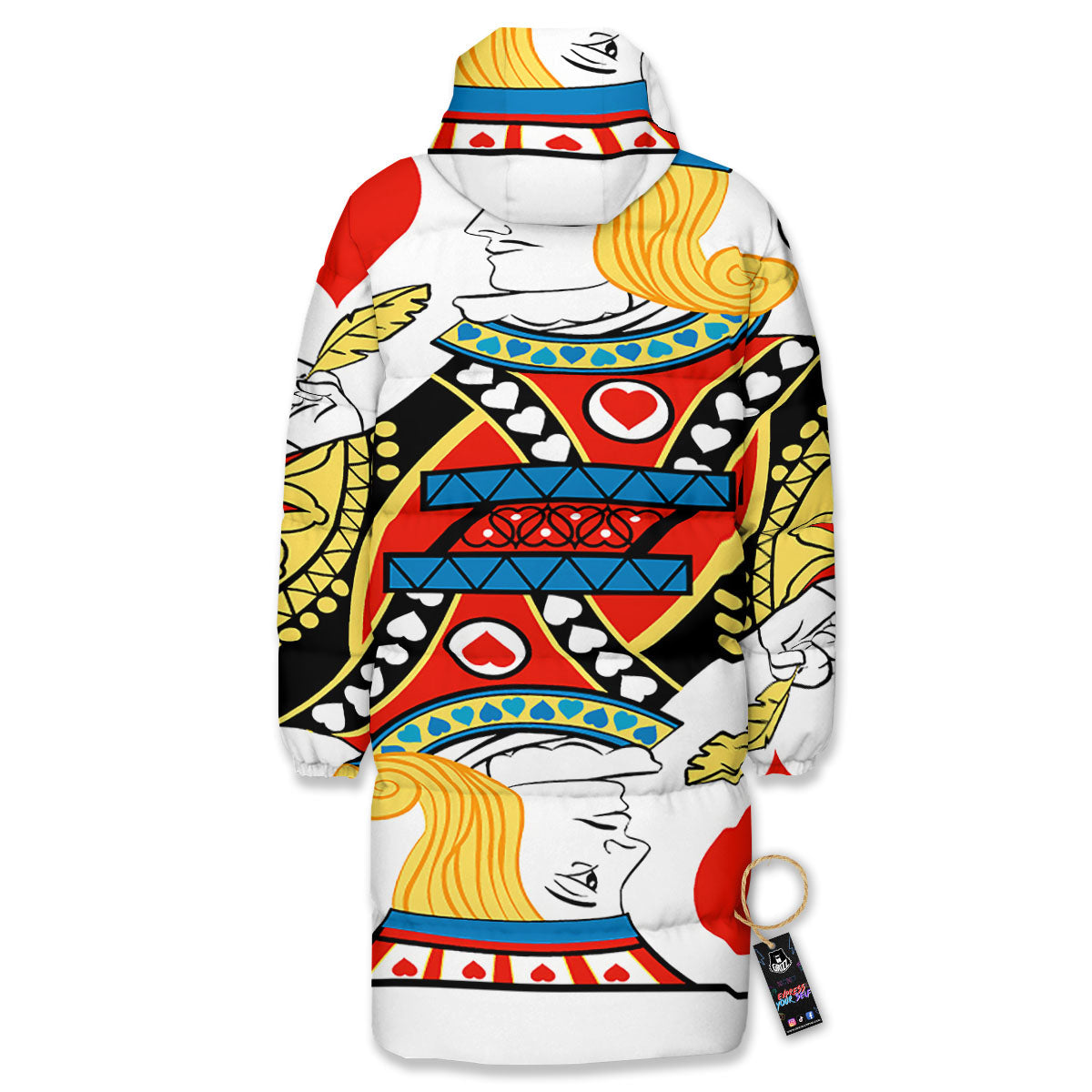 Playing Card Jack Of Hearts Print Long Down Jacket-grizzshop