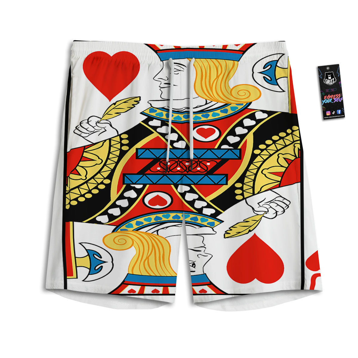 Playing Card Jack Of Hearts Print Men's Athletic Shorts