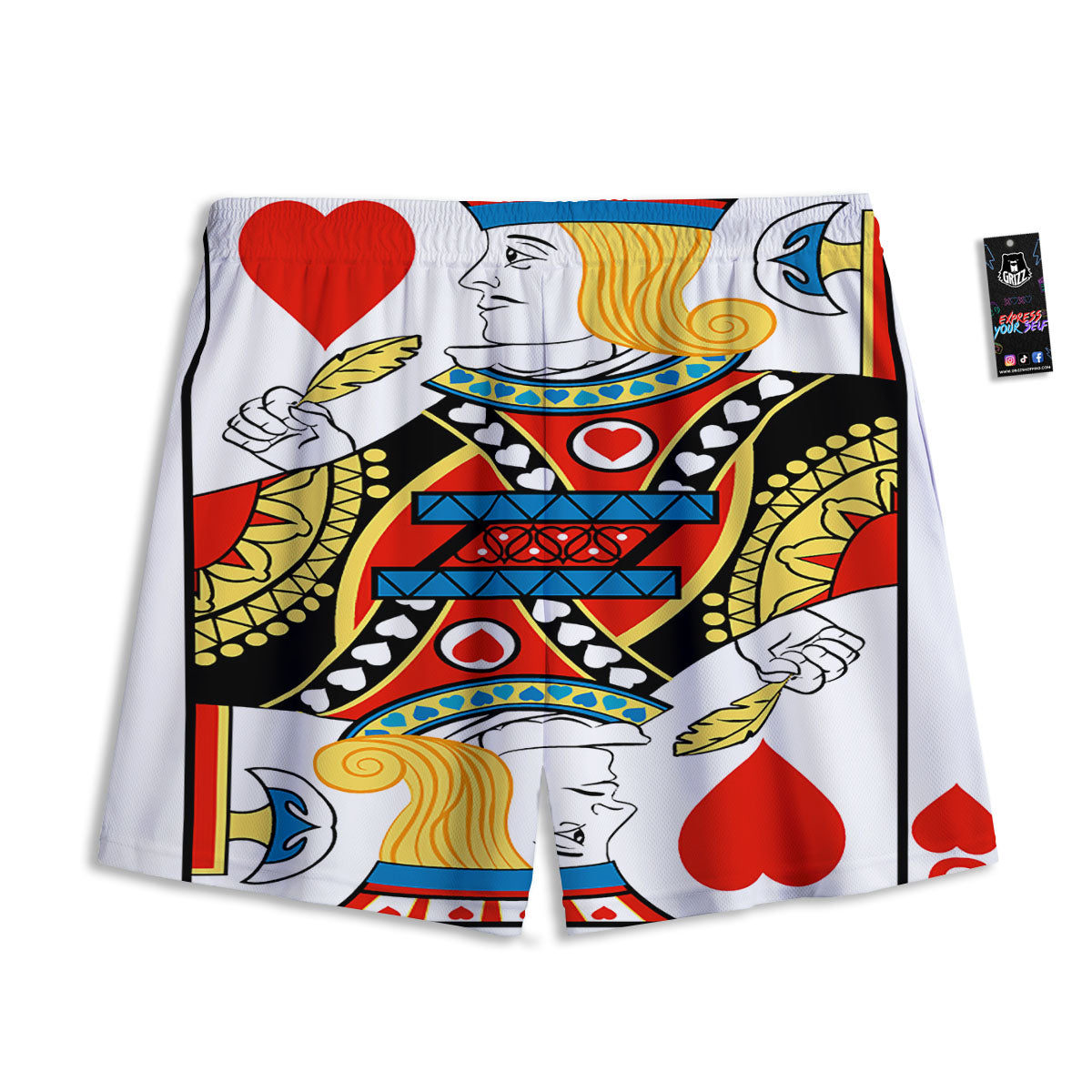 Playing Card Jack Of Hearts Print Mesh Shorts