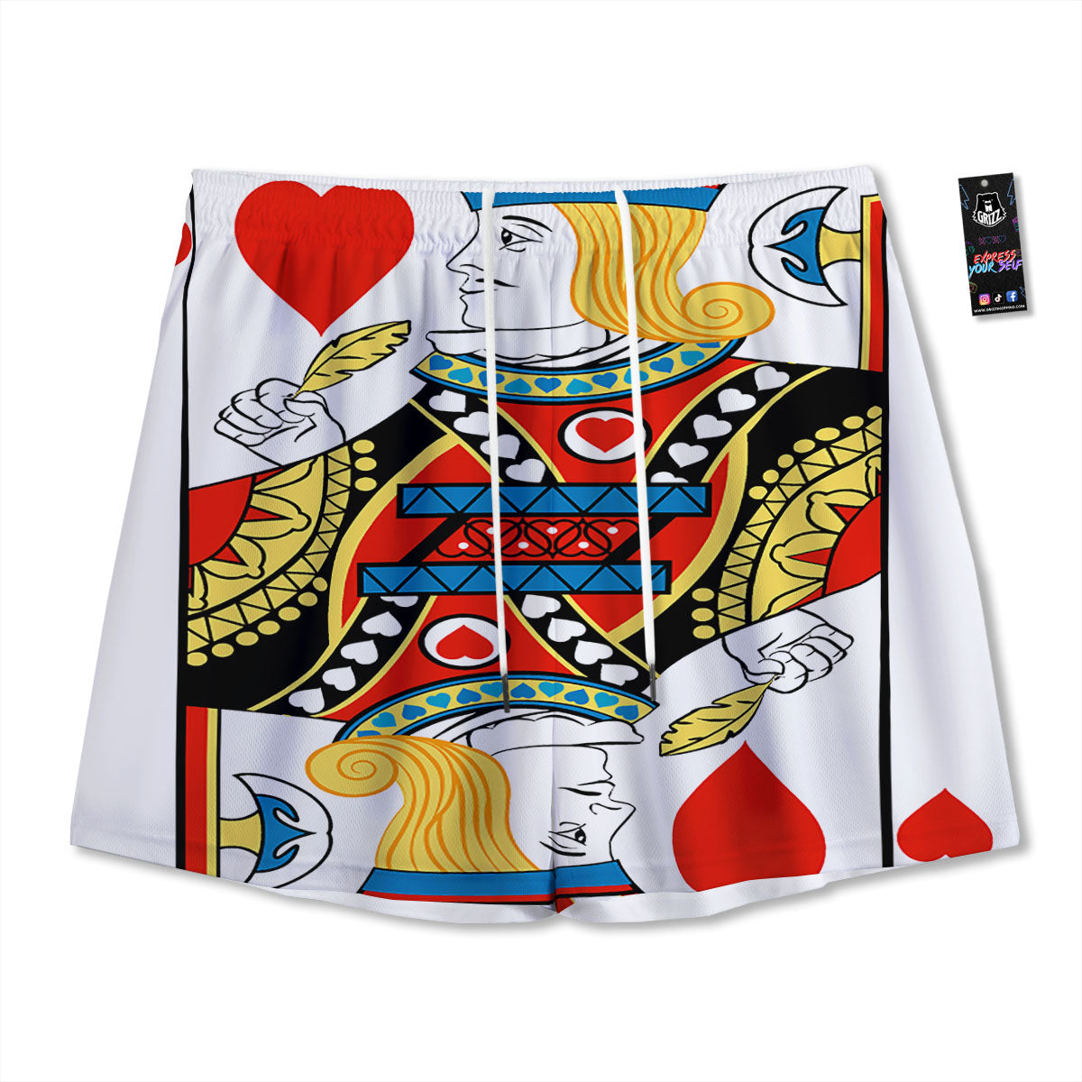 Playing Card Jack Of Hearts Print Mesh Shorts