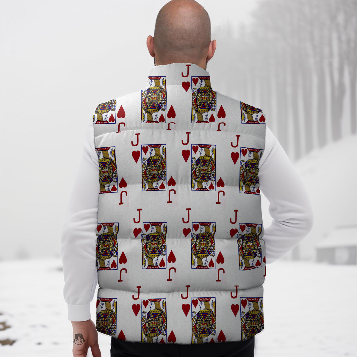 Playing Card Jack Of Hearts Print Pattern Down Vest