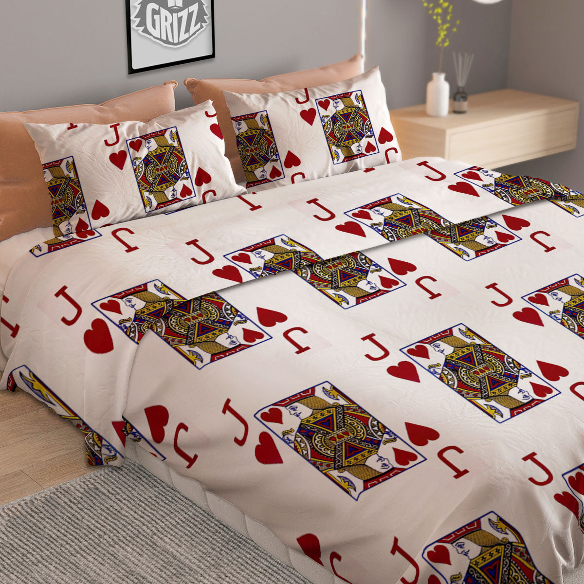 Playing Card Jack Of Hearts Print Pattern Duvet Cover Bedding Set