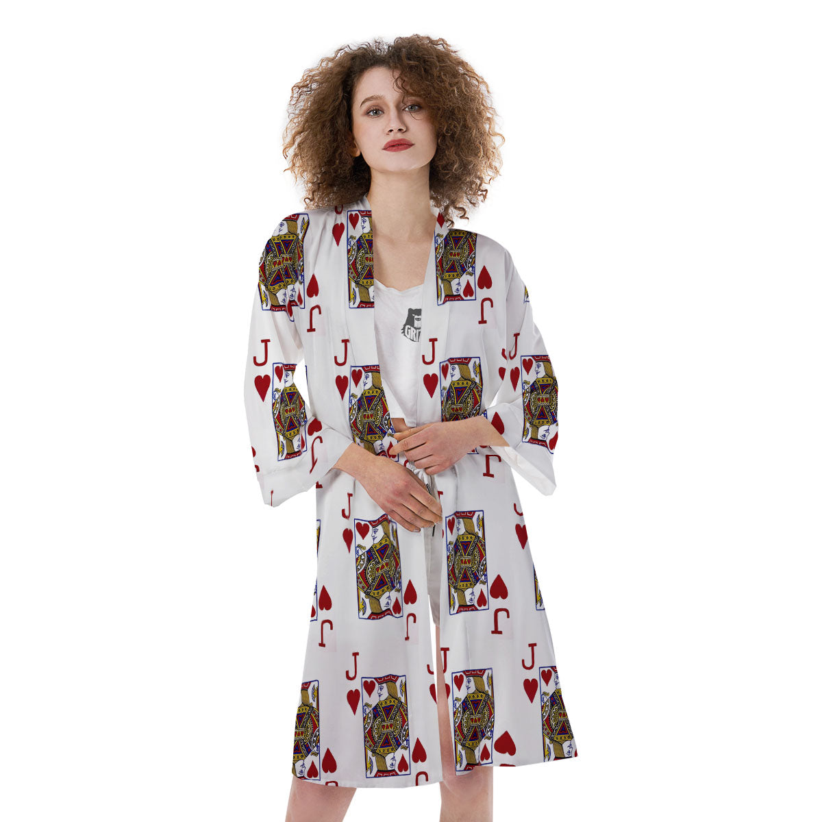 Playing Card Jack Of Hearts Print Pattern Kimono-grizzshop