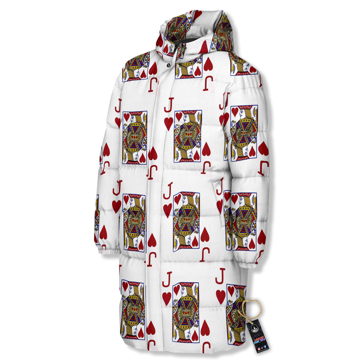 Playing Card Jack Of Hearts Print Pattern Long Down Jacket-grizzshop