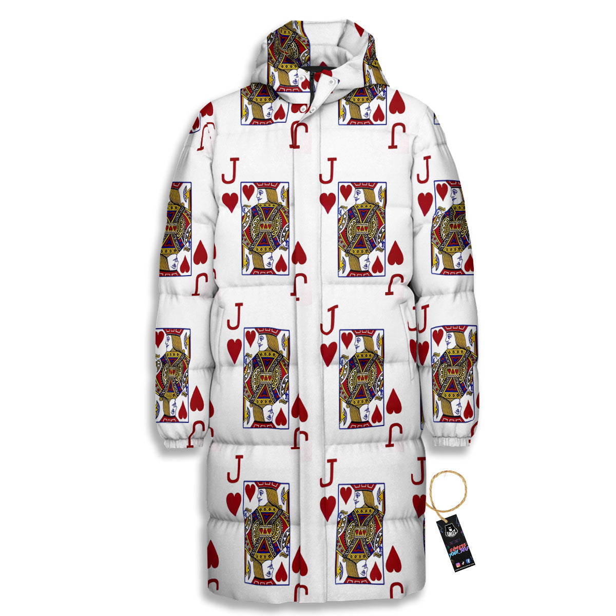 Playing Card Jack Of Hearts Print Pattern Long Down Jacket-grizzshop