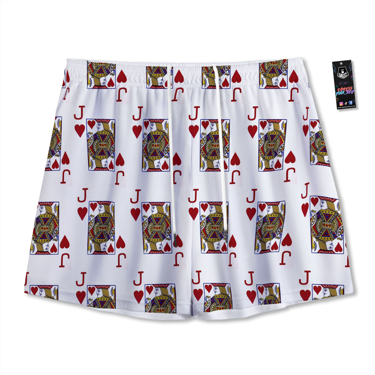 Playing Card Jack Of Hearts Print Pattern Mesh Shorts