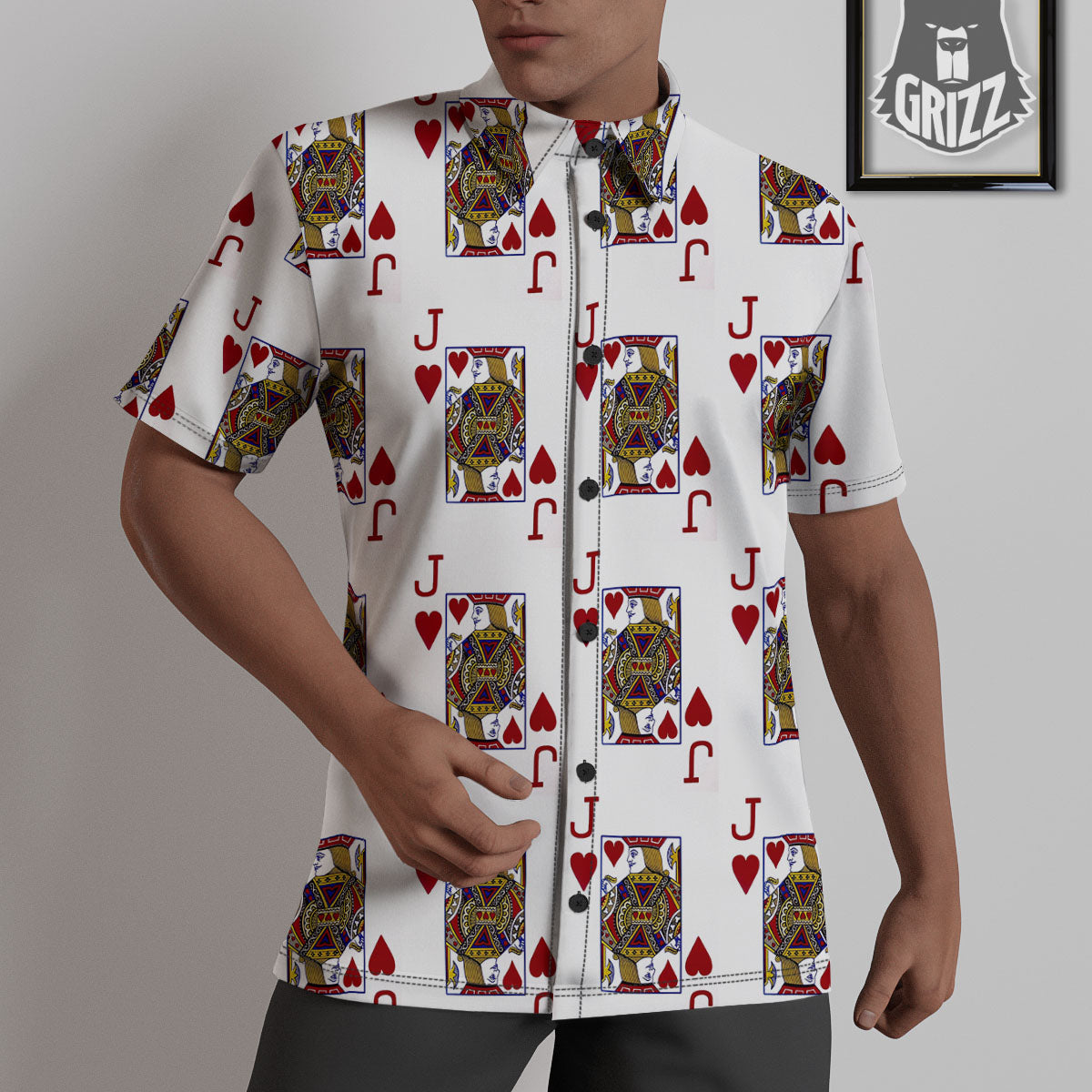 Playing Card Jack Of Hearts Print Pattern Untucked Shirts-grizzshop