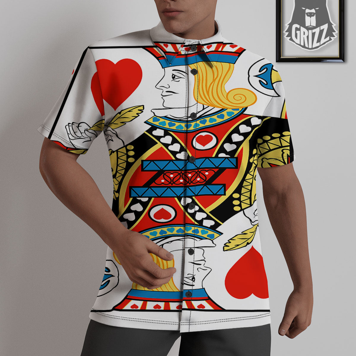Playing Card Jack Of Hearts Print Untucked Shirts-grizzshop