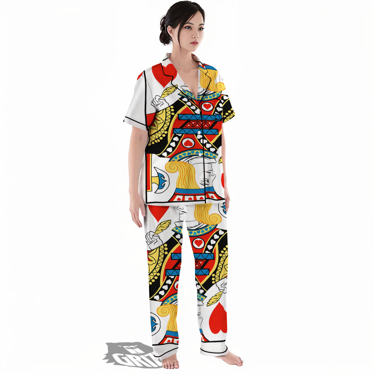 Playing Card Jack Of Hearts Print Women's Pajamas Set-grizzshop