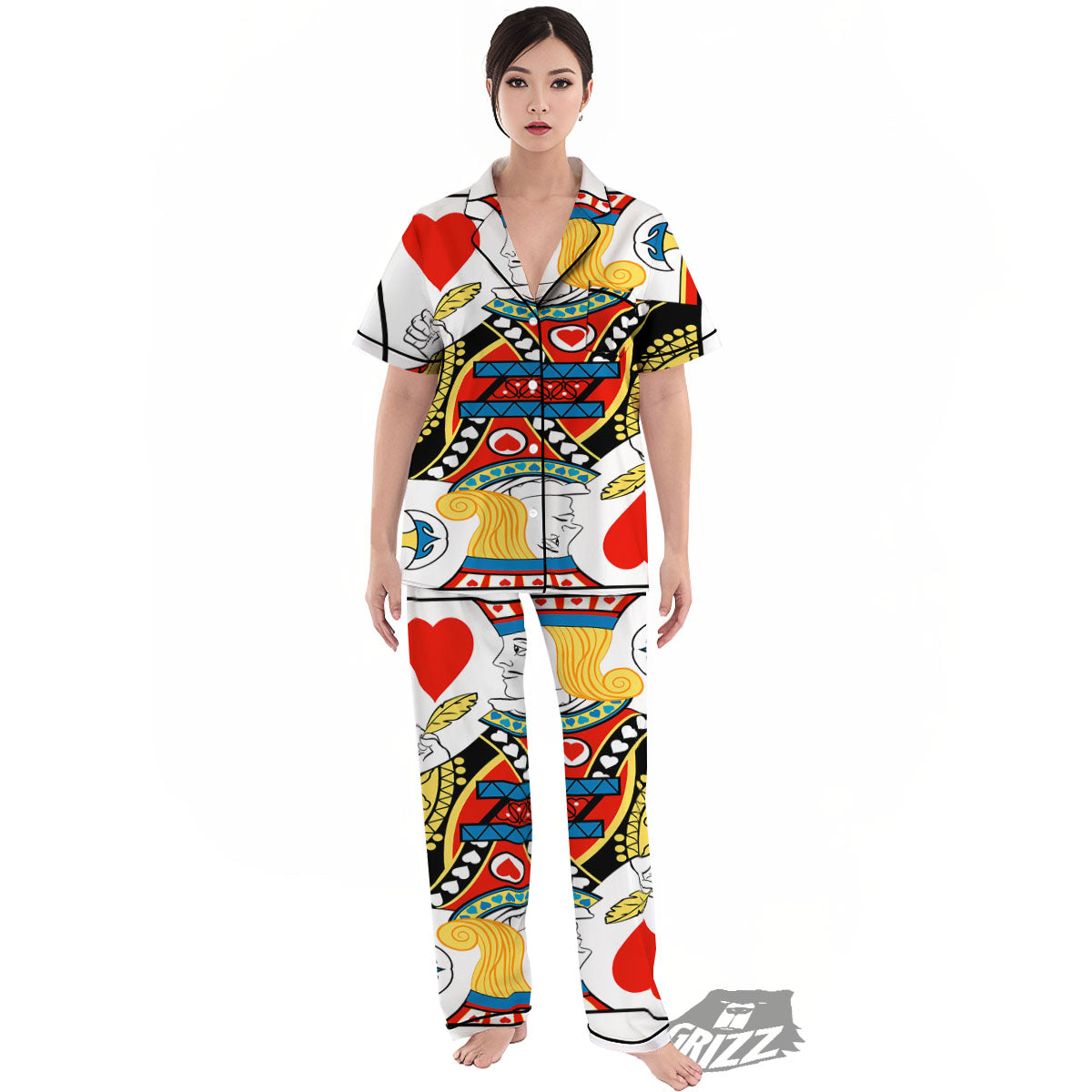 Playing Card Jack Of Hearts Print Women's Pajamas Set-grizzshop