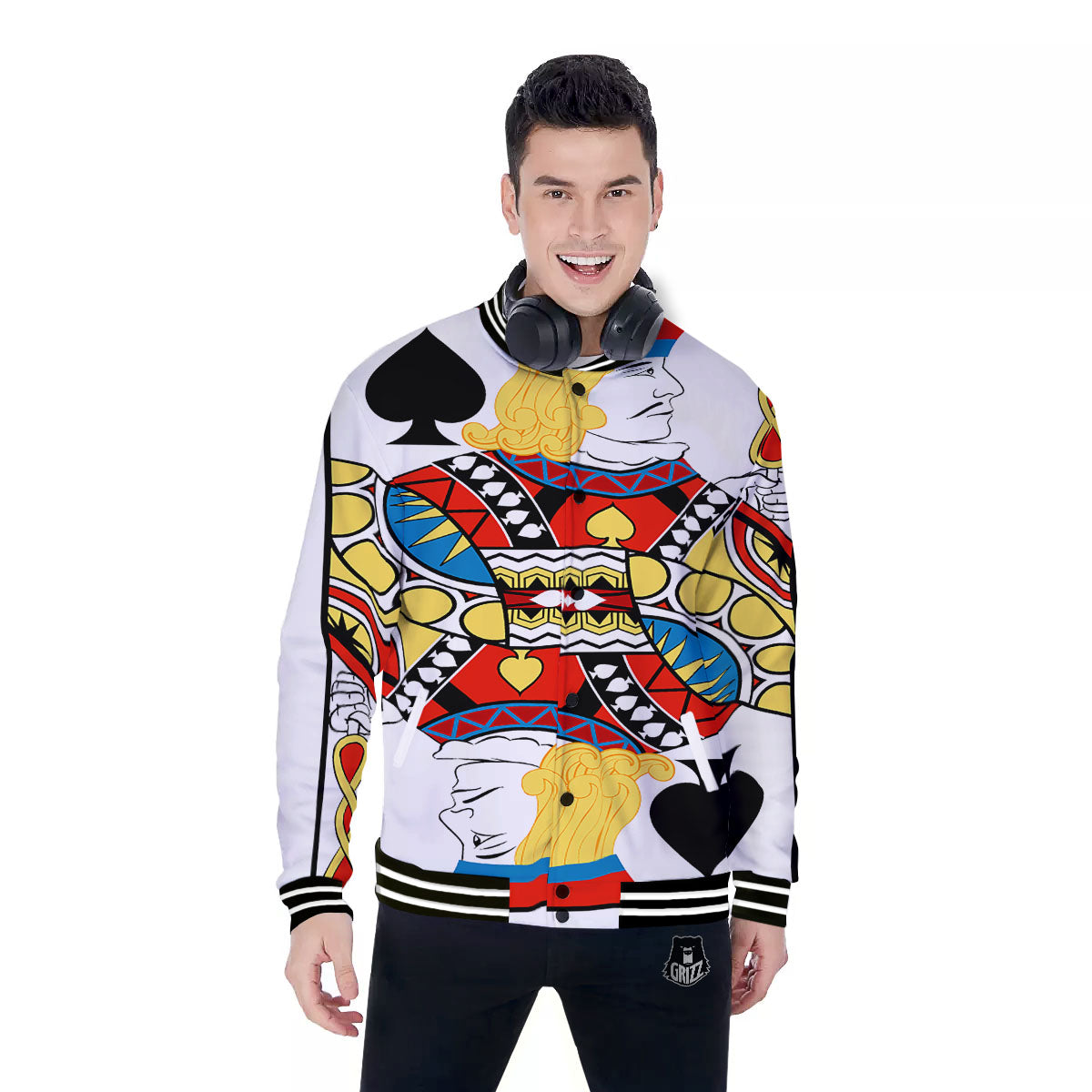 Playing Card Jack Of Spades Print Baseball Jacket-grizzshop