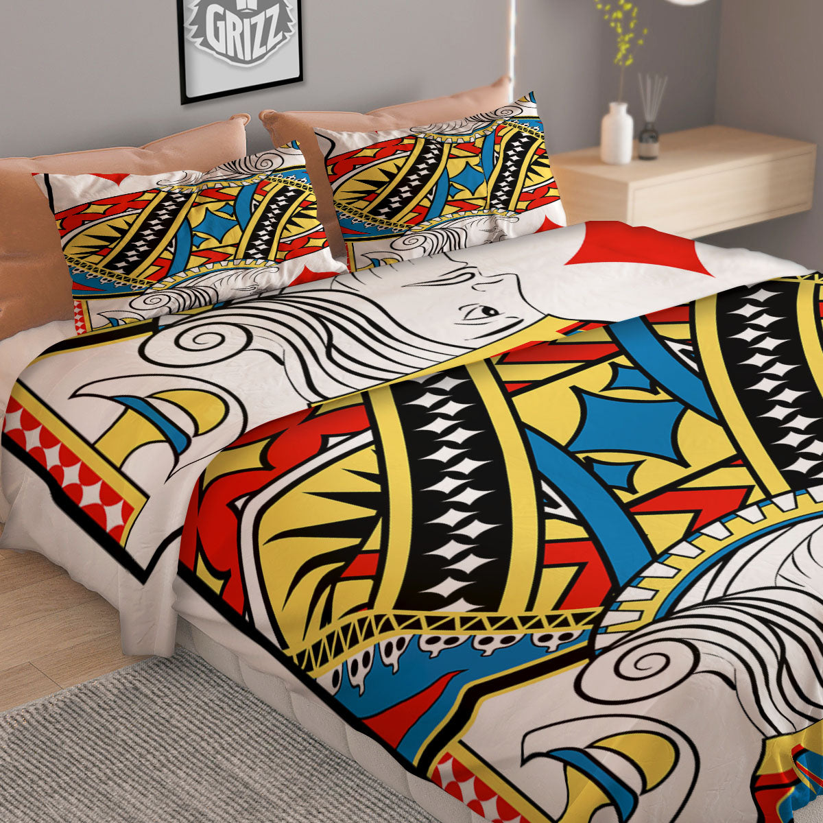 Playing Card King Of Diamonds Print Duvet Cover Bedding Set