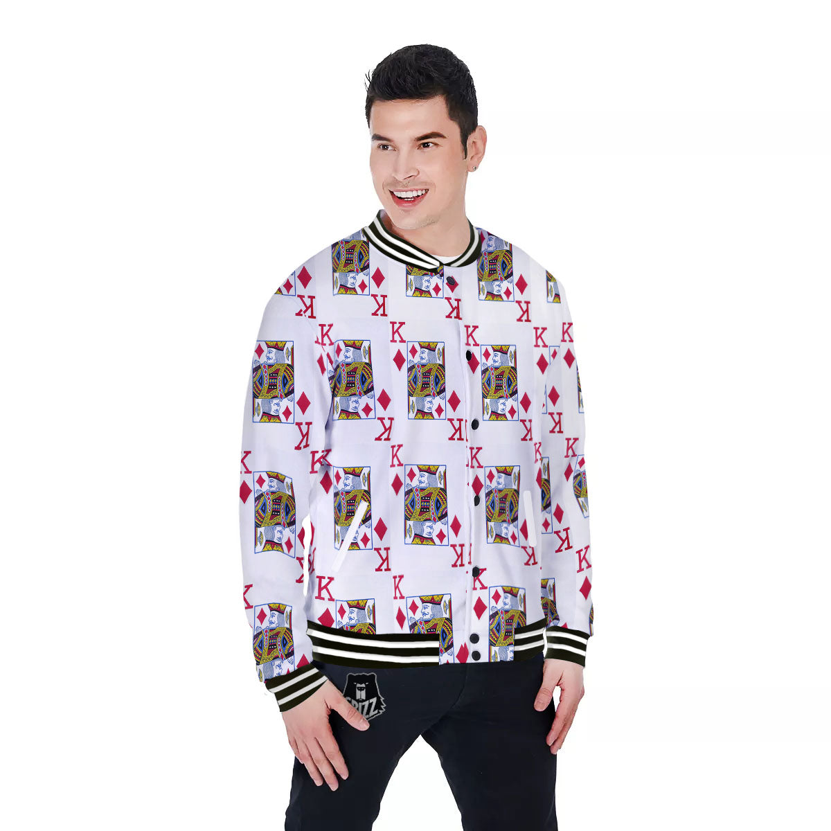 Playing Card King Of Diamonds Print Pattern Baseball Jacket-grizzshop