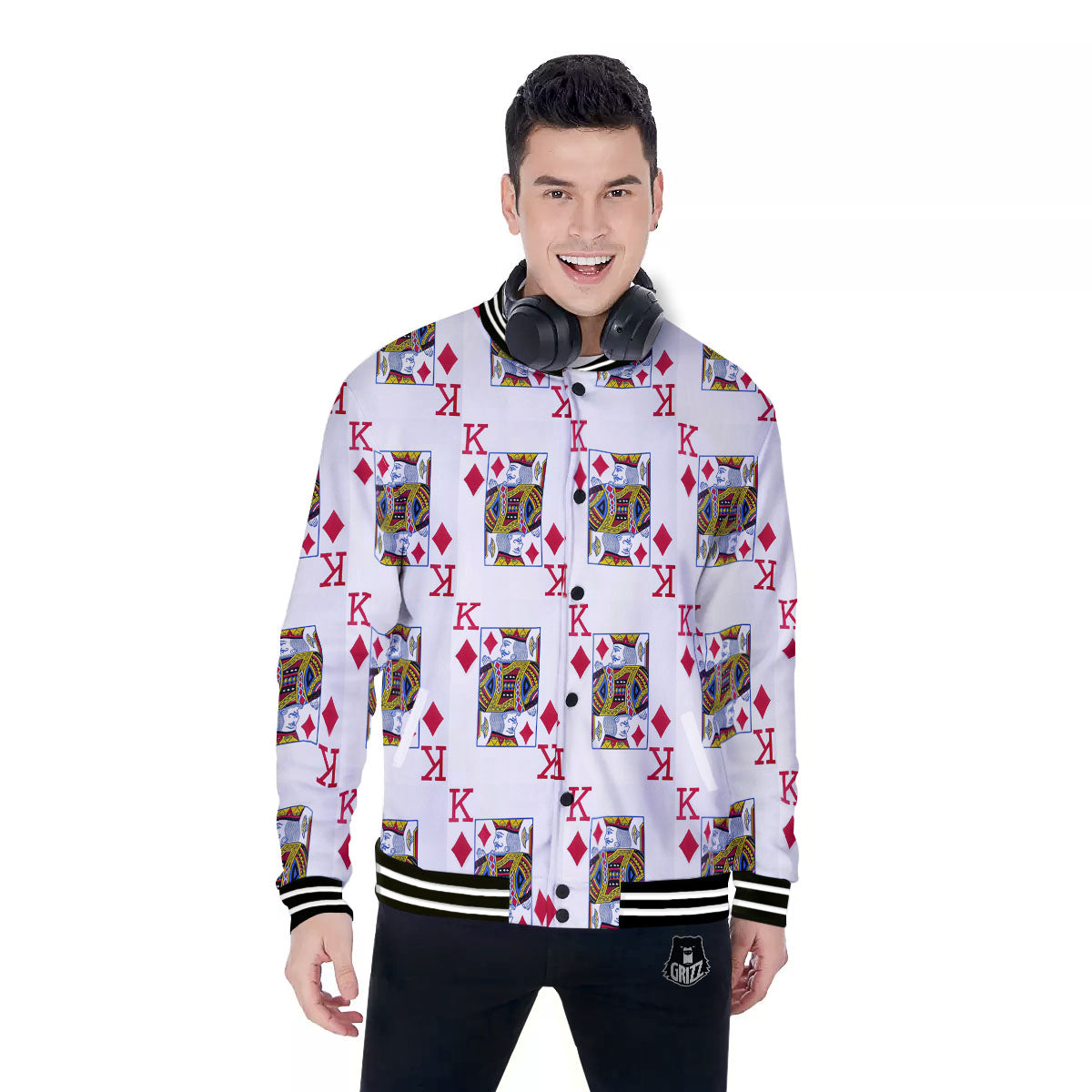 Playing Card King Of Diamonds Print Pattern Baseball Jacket-grizzshop