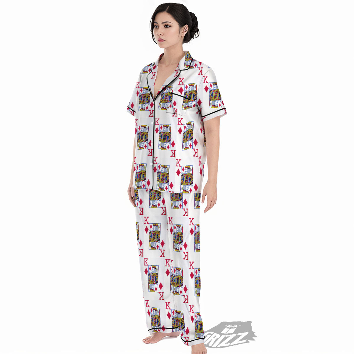 Playing Card King Of Diamonds Print Pattern Women's Pajamas Set-grizzshop