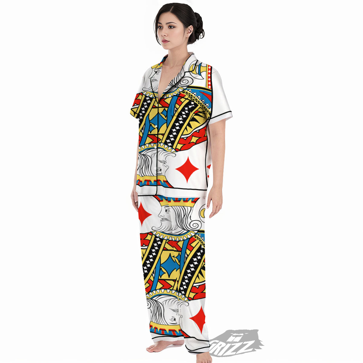 Playing Card King Of Diamonds Print Women's Pajamas Set-grizzshop