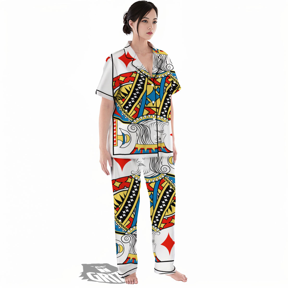 Playing Card King Of Diamonds Print Women's Pajamas Set-grizzshop