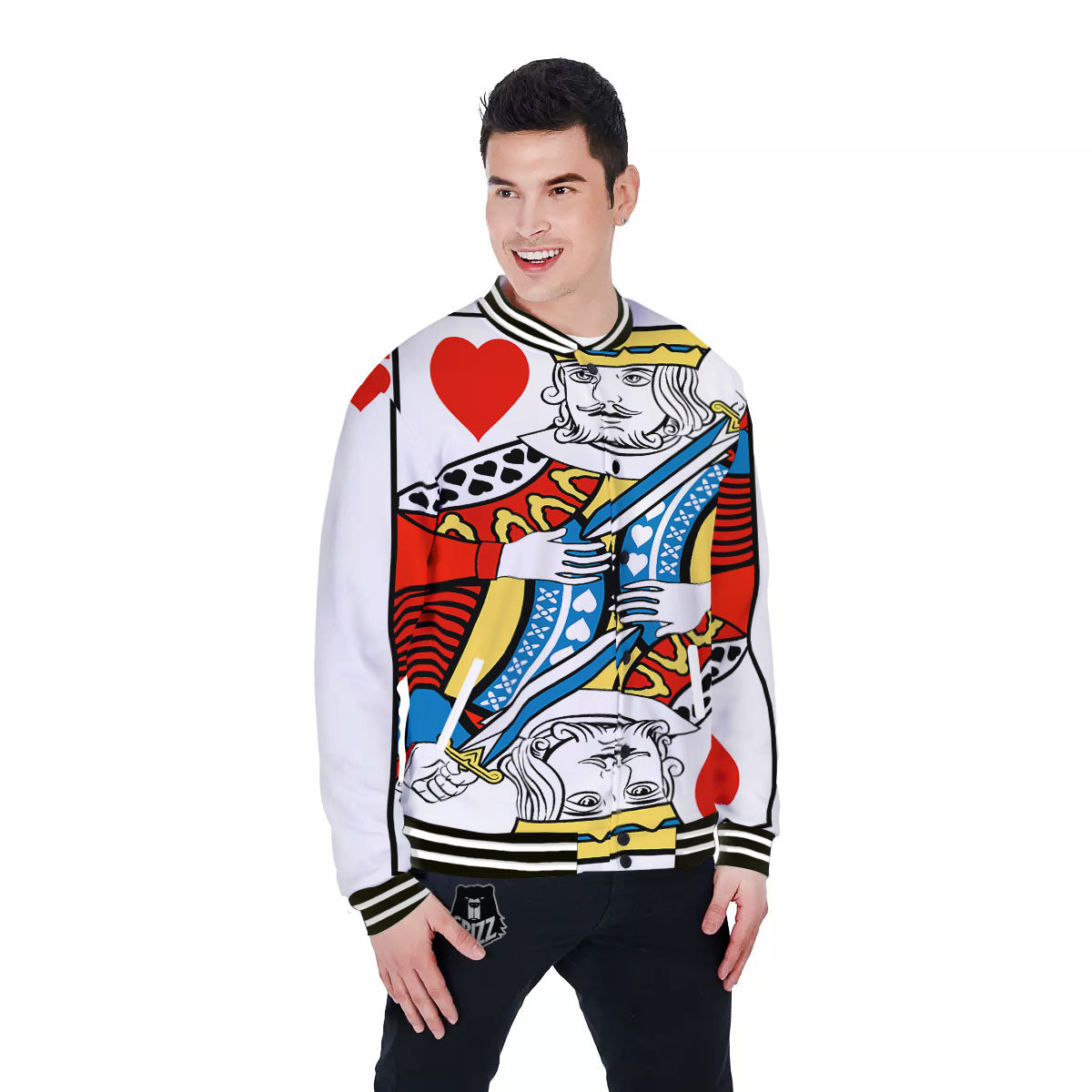 Playing Card King Of Hearts Print Baseball Jacket-grizzshop