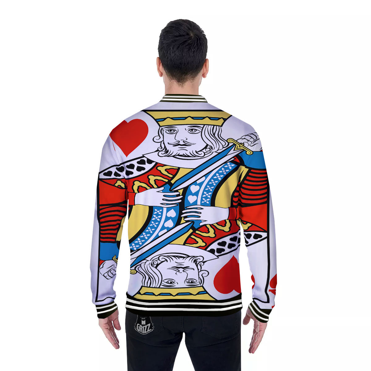 Playing Card King Of Hearts Print Baseball Jacket-grizzshop