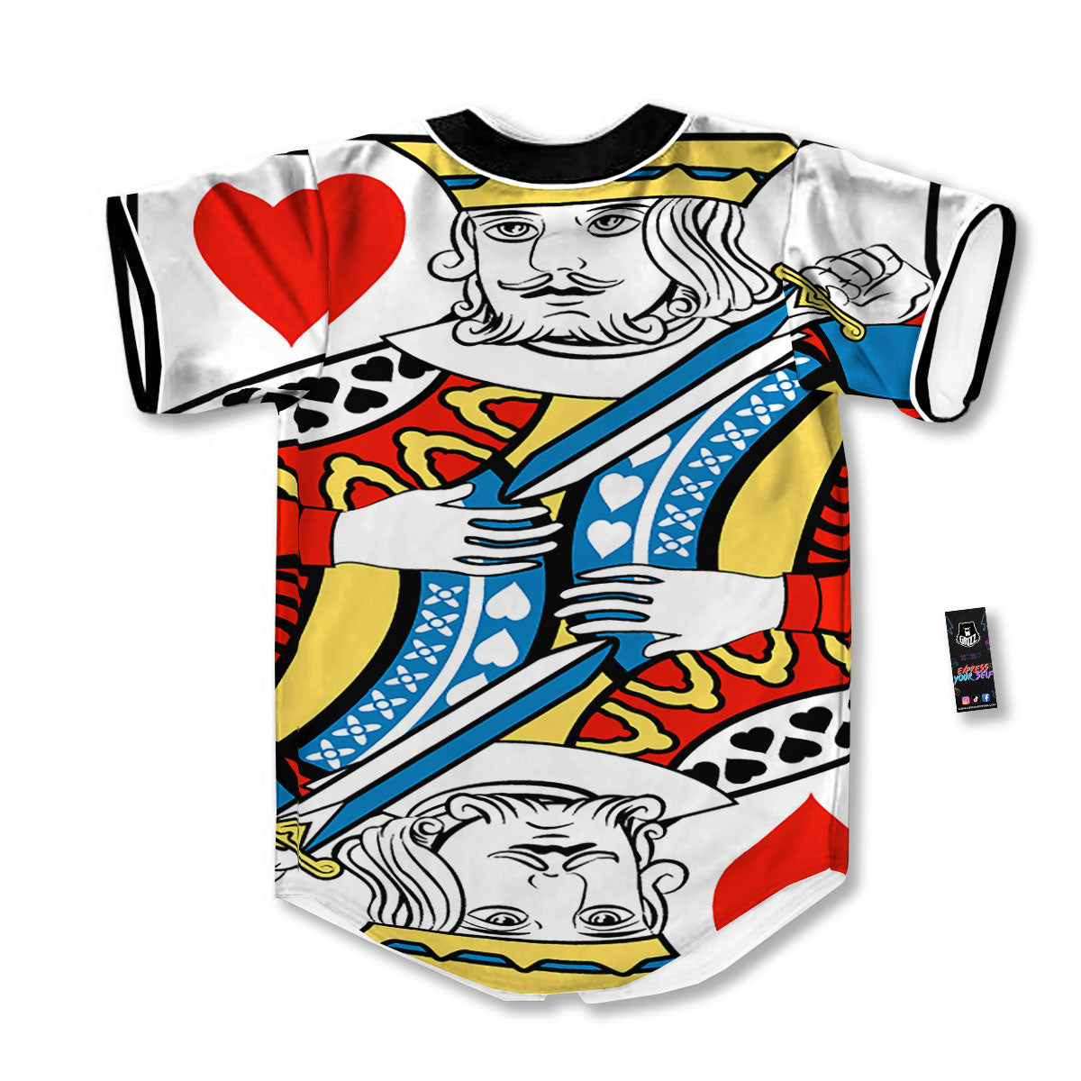 Playing Card King Of Hearts Print Baseball Jersey-grizzshop