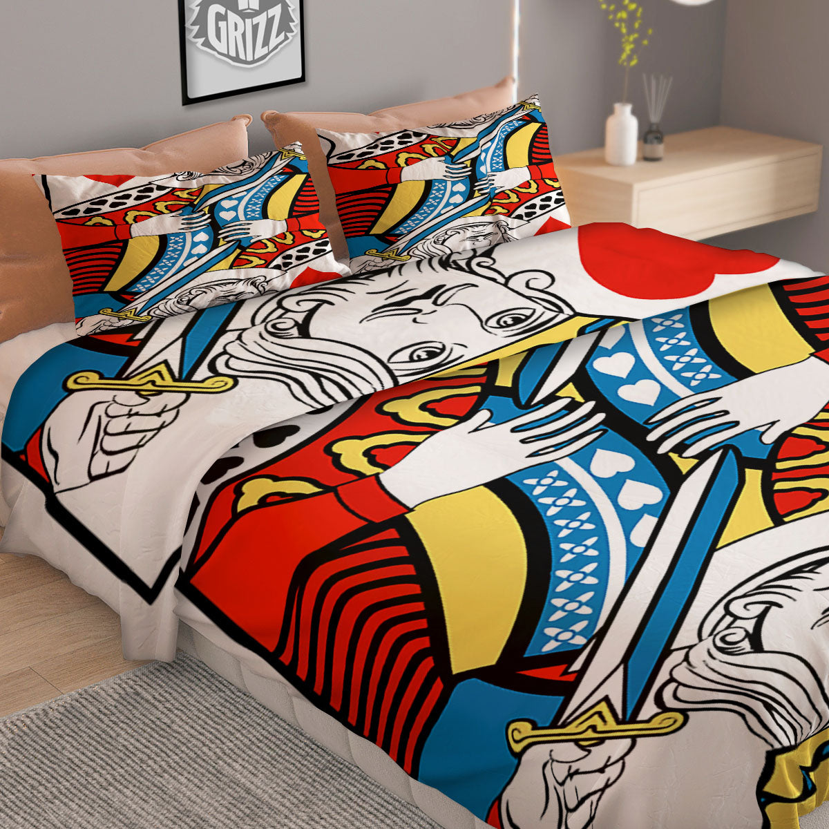 Playing Card King Of Hearts Print Duvet Cover Bedding Set