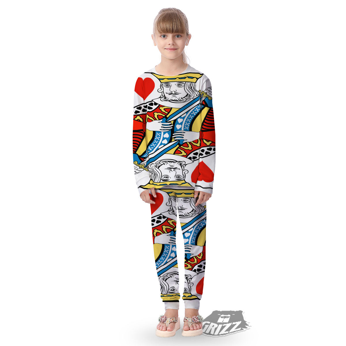Playing Card King Of Hearts Print Kid's Pajamas-grizzshop
