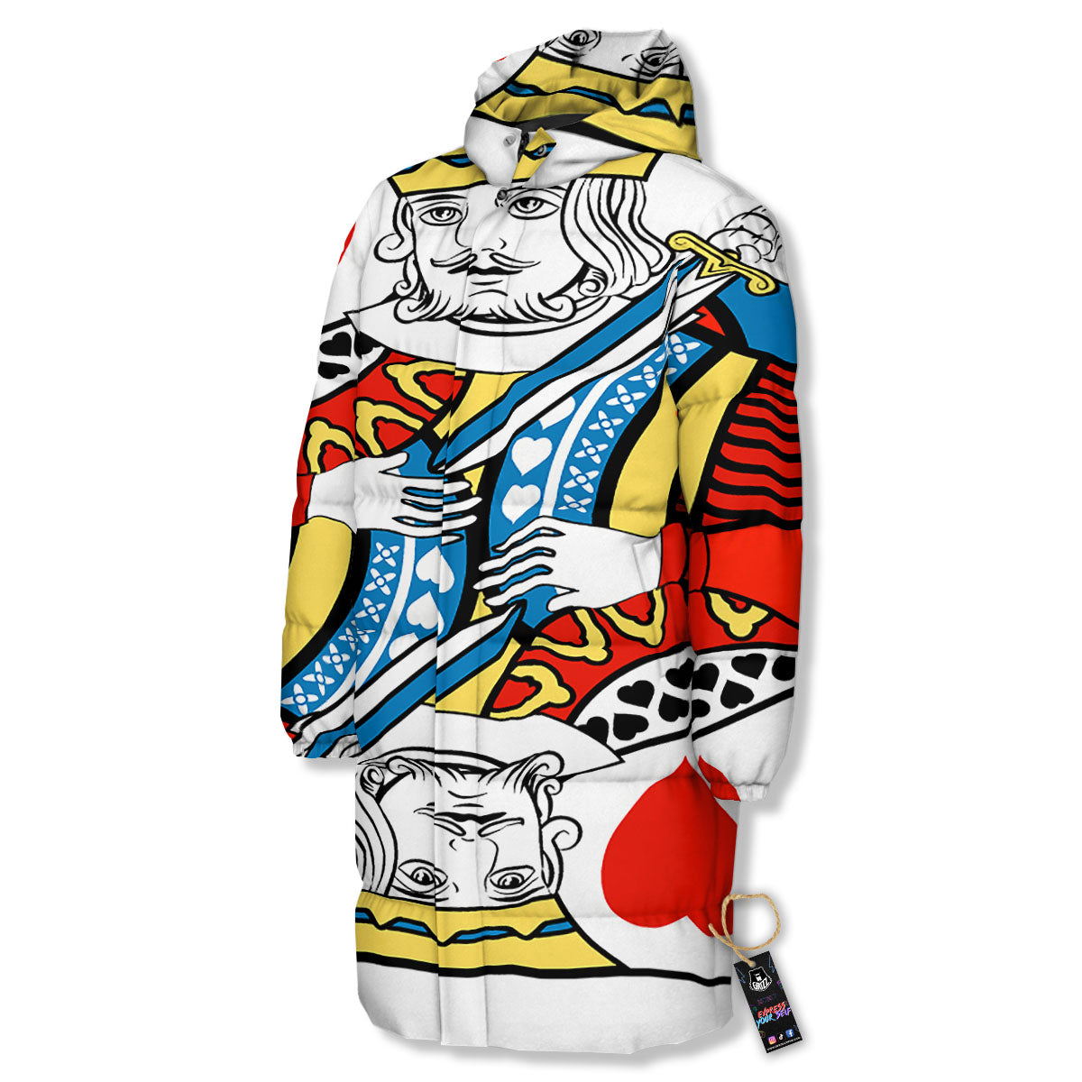 Playing Card King Of Hearts Print Long Down Jacket-grizzshop