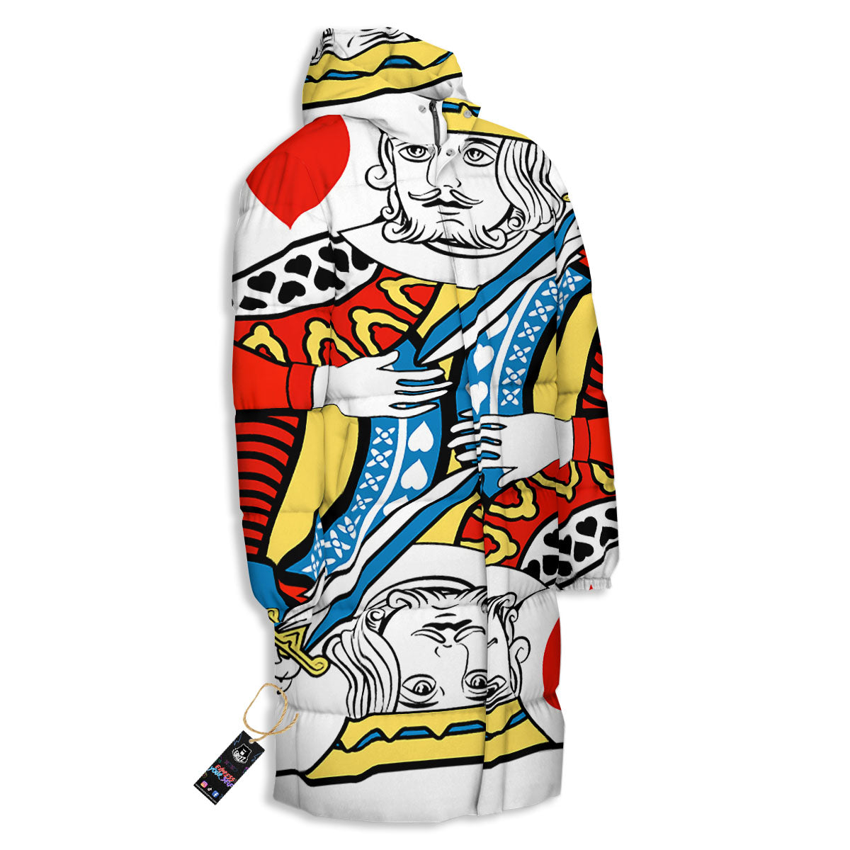 Playing Card King Of Hearts Print Long Down Jacket-grizzshop