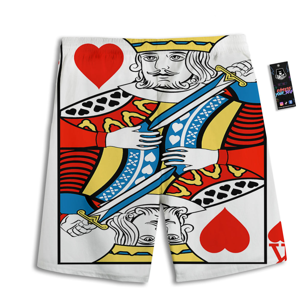 Playing Card King Of Hearts Print Men's Athletic Shorts