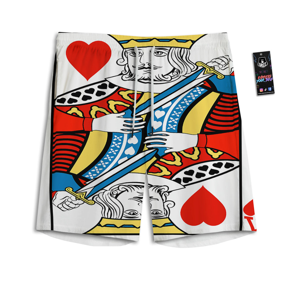 Playing Card King Of Hearts Print Men's Athletic Shorts