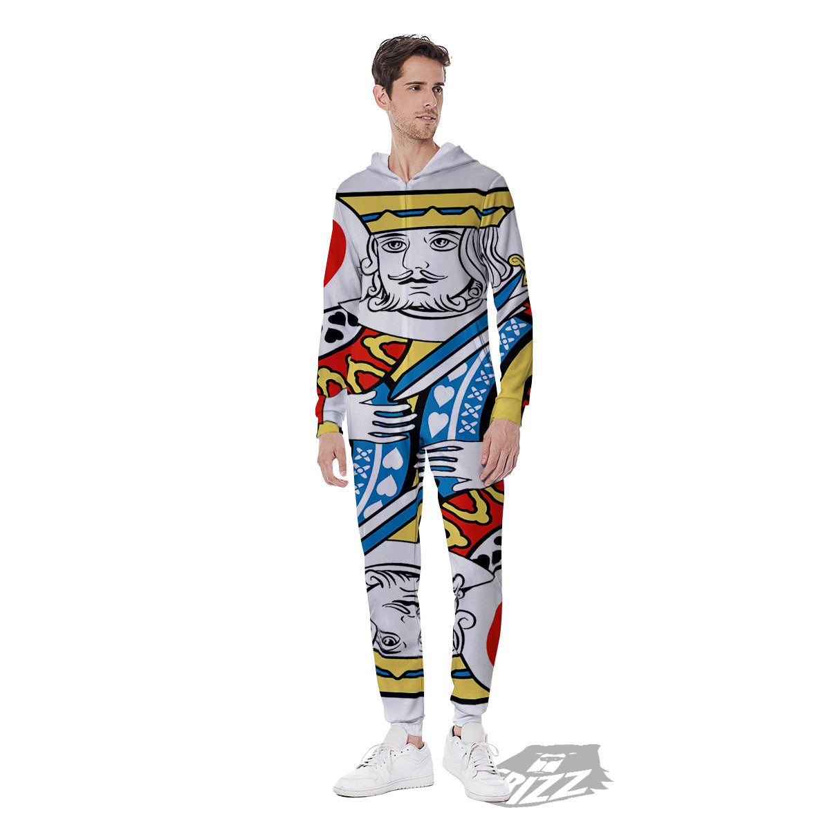 Playing Card King Of Hearts Print Men's Jumpsuit-grizzshop