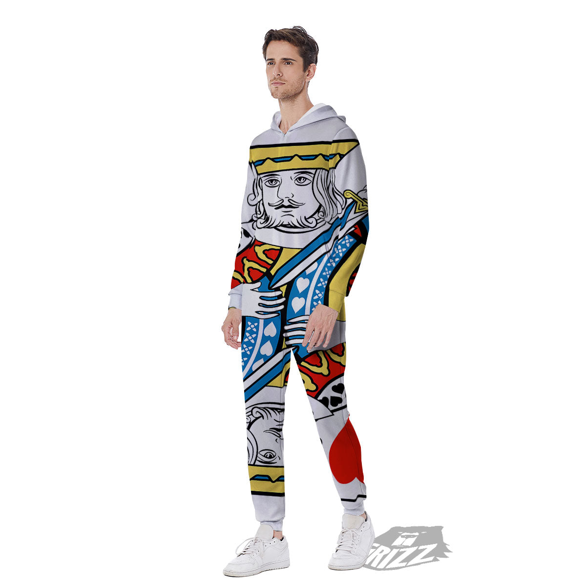 Playing Card King Of Hearts Print Men's Jumpsuit-grizzshop