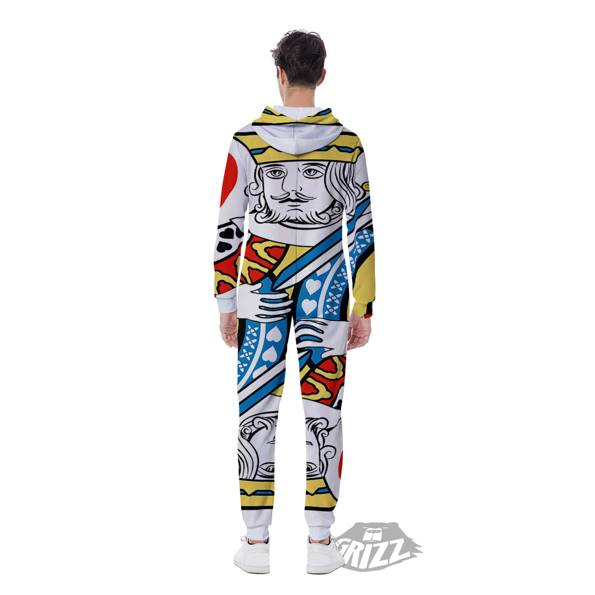 Playing Card King Of Hearts Print Men's Jumpsuit-grizzshop