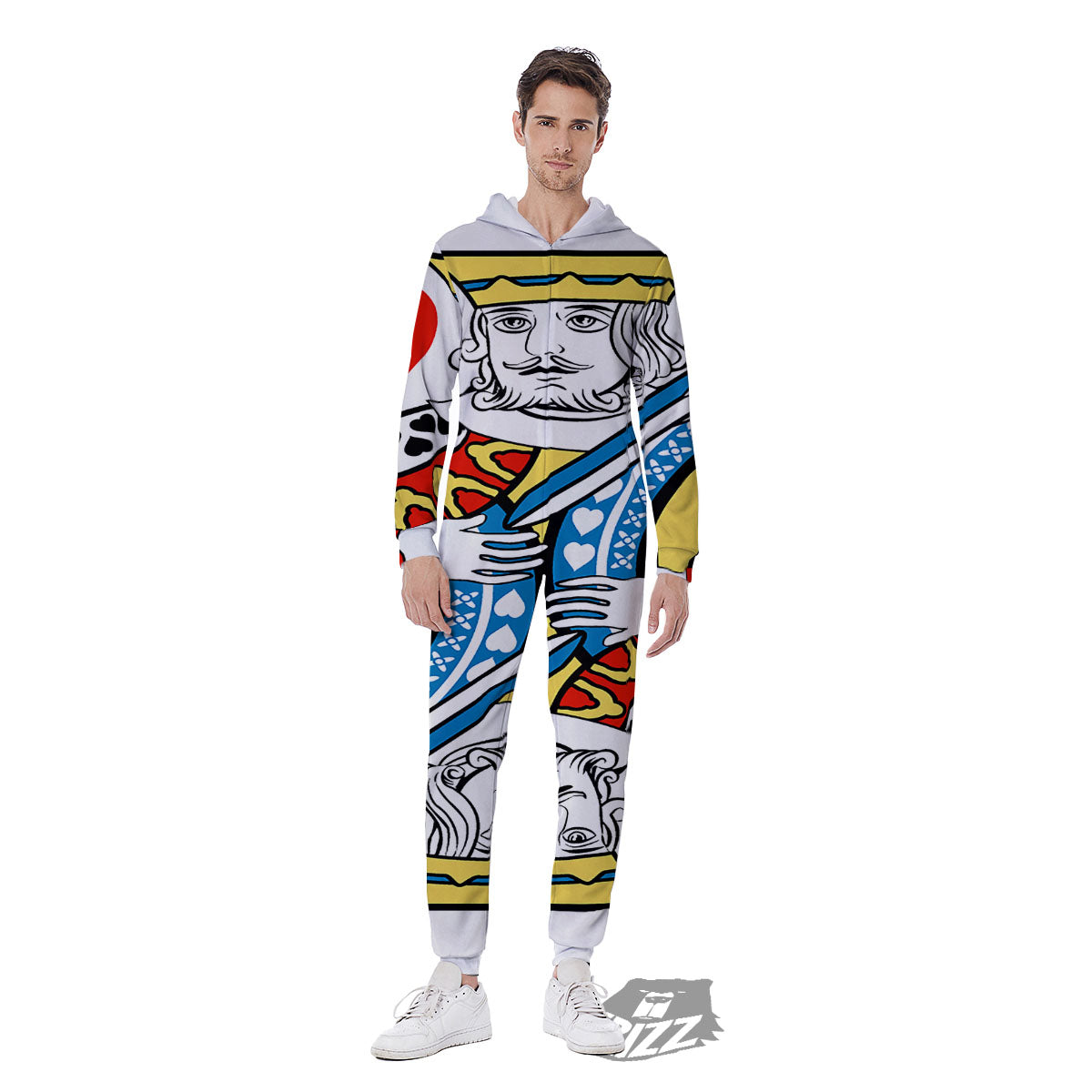 Playing Card King Of Hearts Print Men's Jumpsuit-grizzshop
