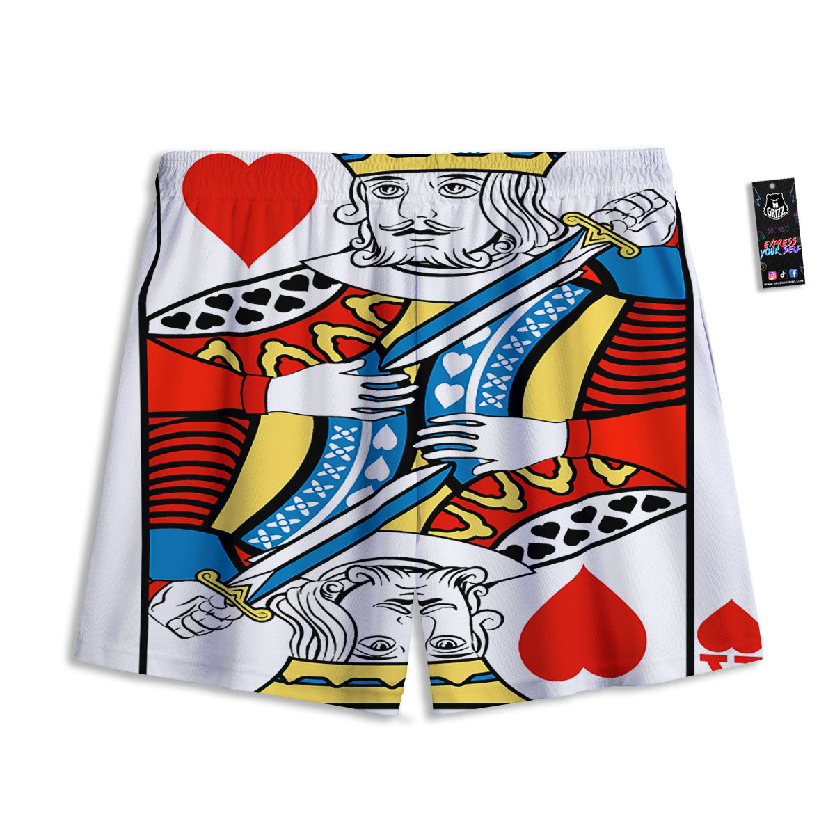 Playing Card King Of Hearts Print Mesh Shorts