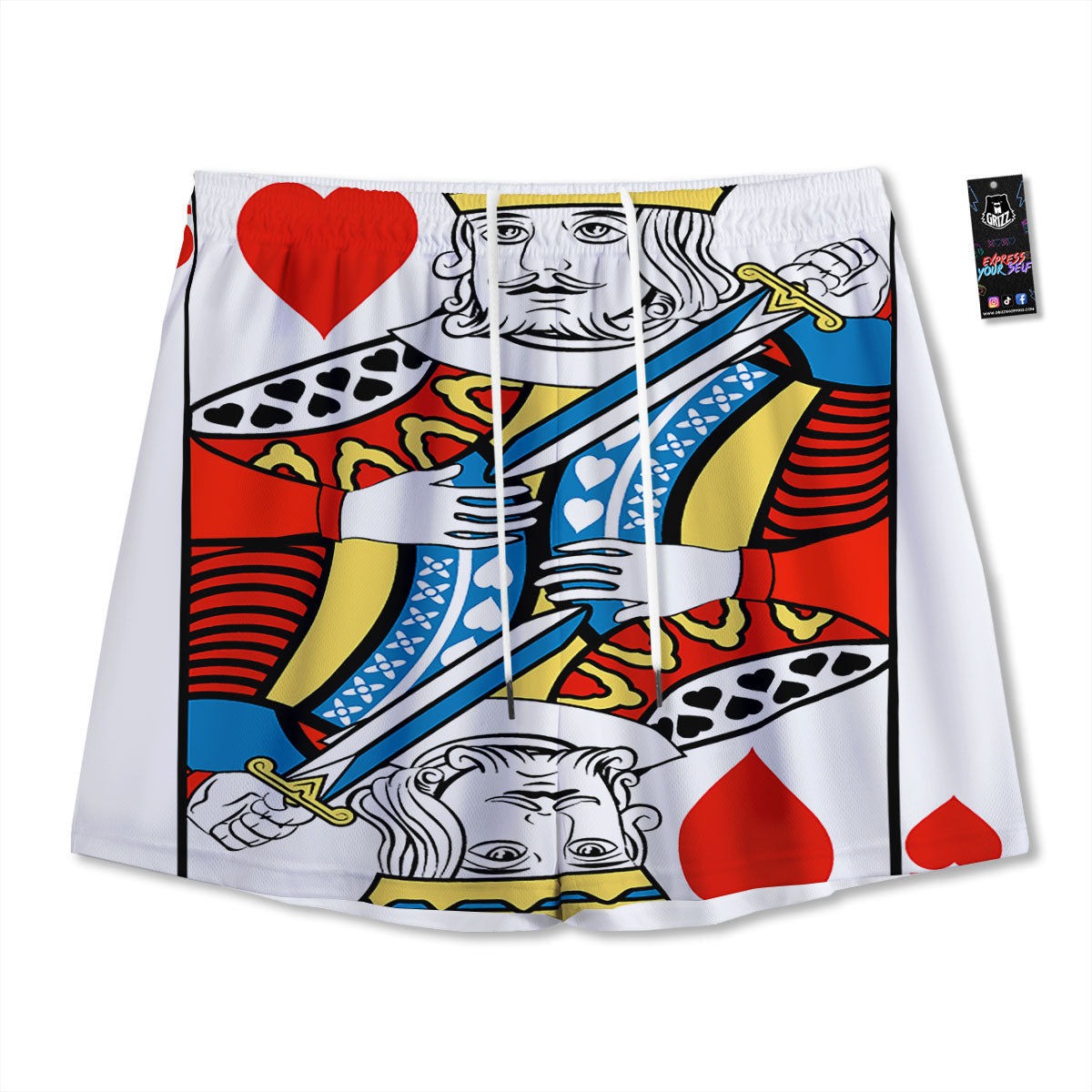 Playing Card King Of Hearts Print Mesh Shorts
