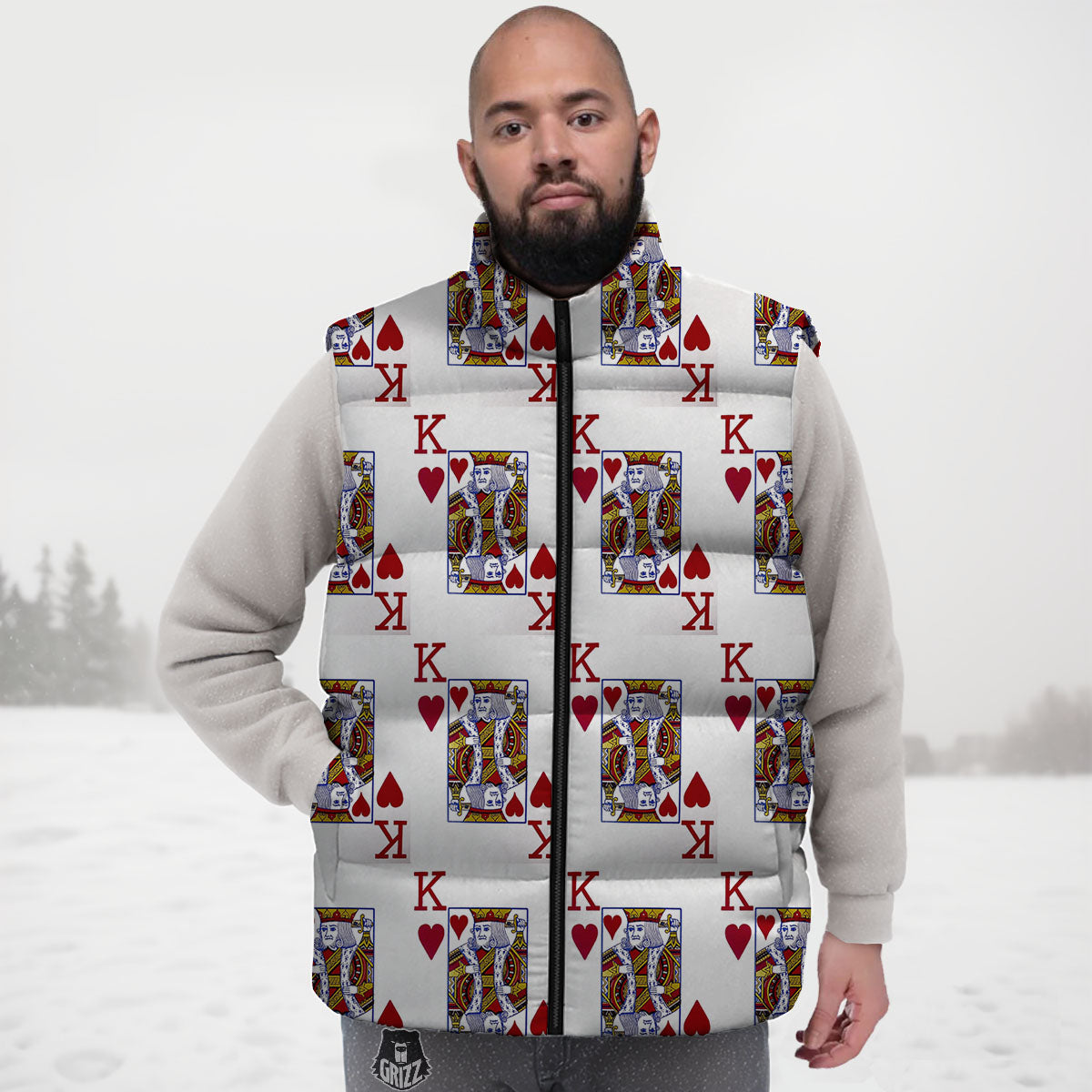 Playing Card King Of Hearts Print Pattern Down Vest