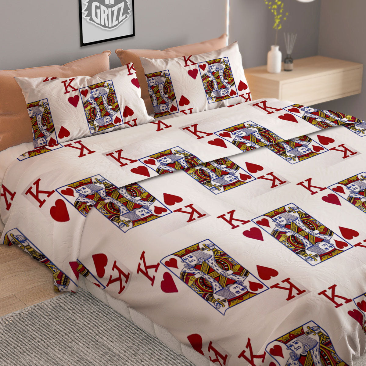 Playing Card King Of Hearts Print Pattern Duvet Cover Bedding Set