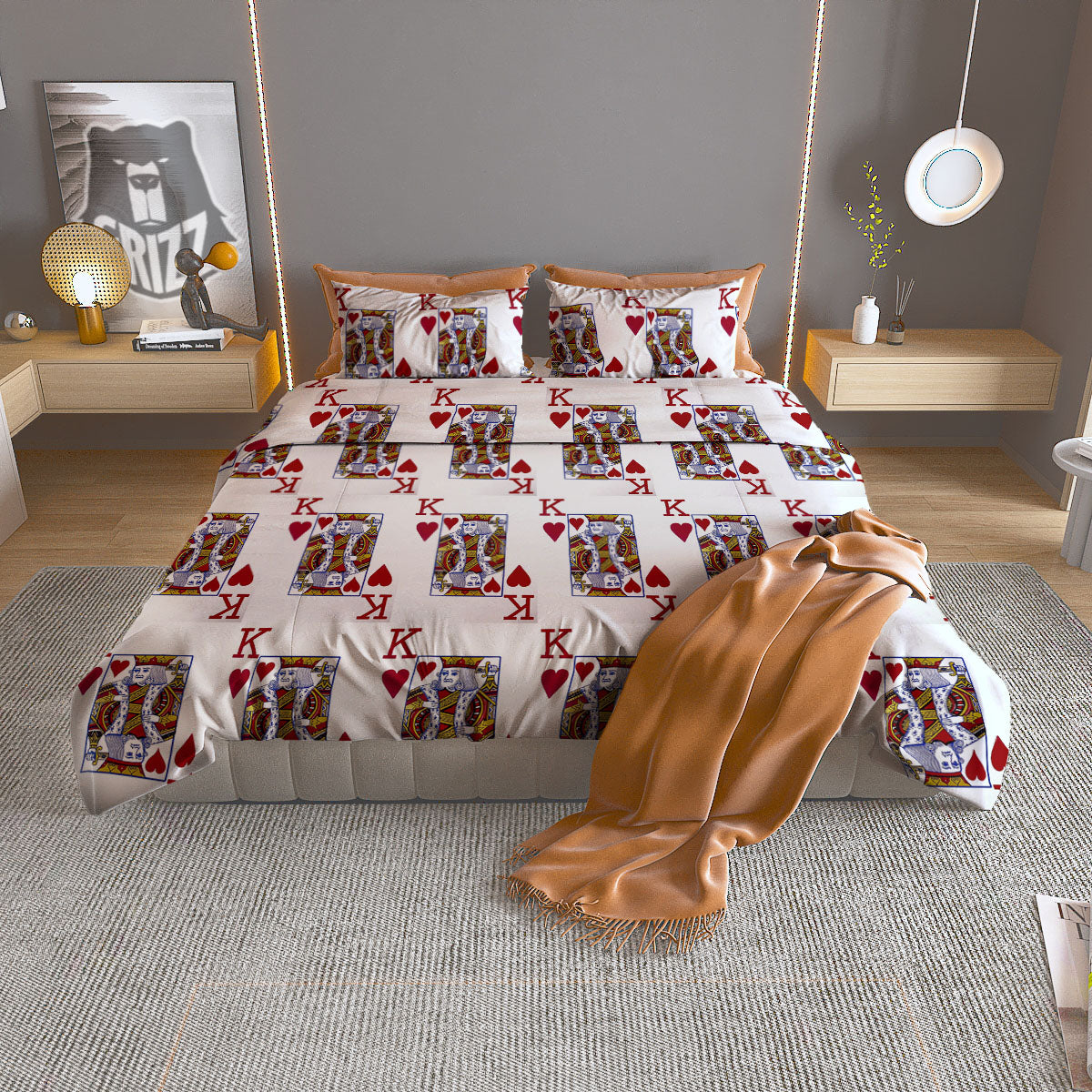 Playing Card King Of Hearts Print Pattern Duvet Cover Bedding Set