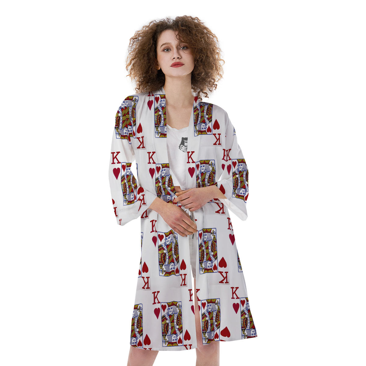 Playing Card King Of Hearts Print Pattern Kimono-grizzshop