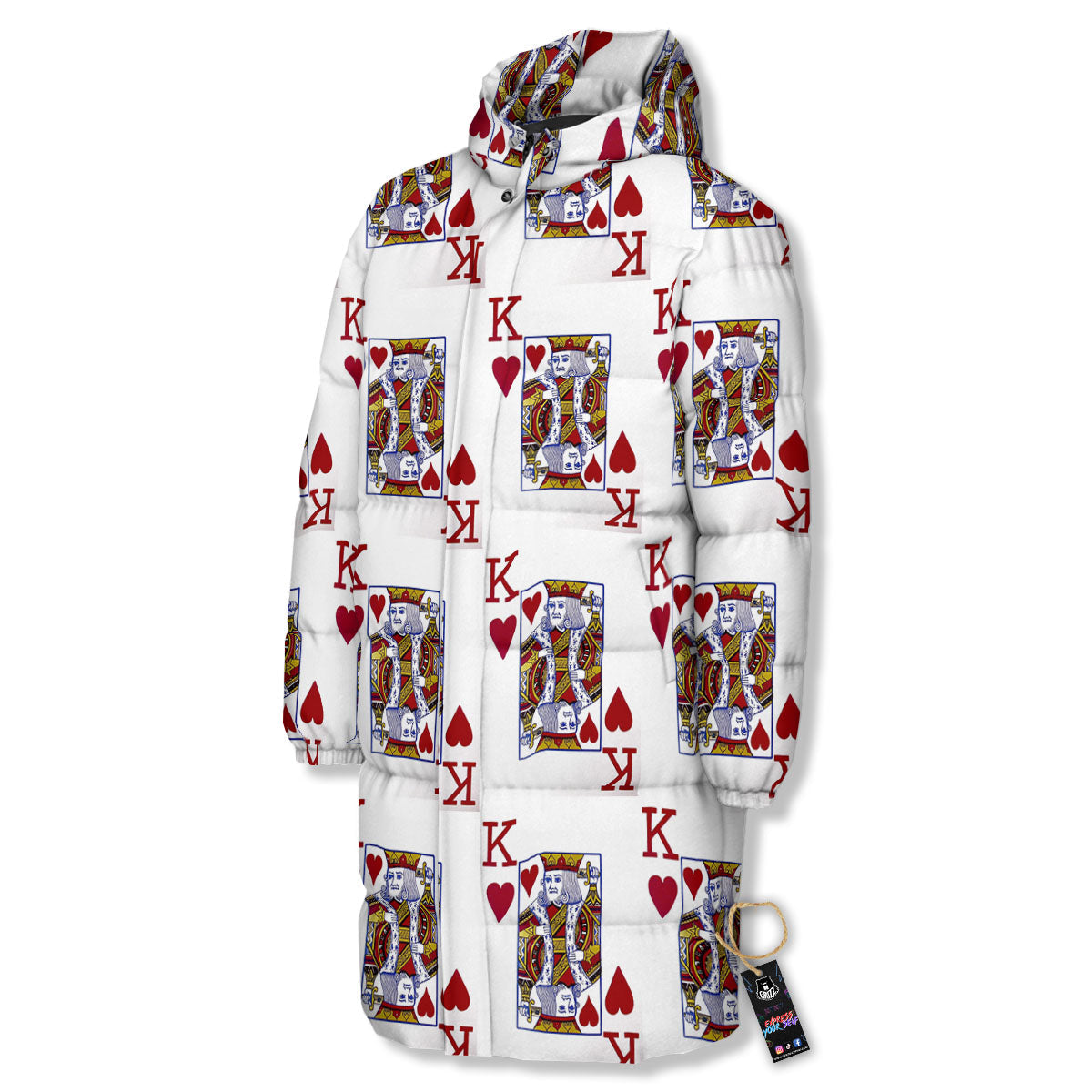 Playing Card King Of Hearts Print Pattern Long Down Jacket-grizzshop