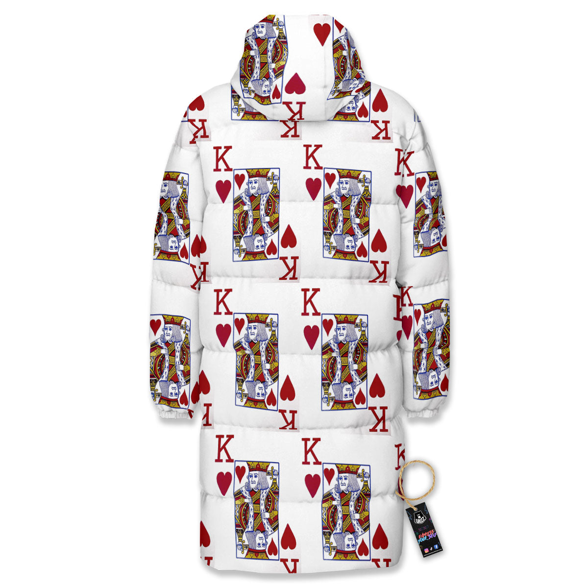 Playing Card King Of Hearts Print Pattern Long Down Jacket-grizzshop