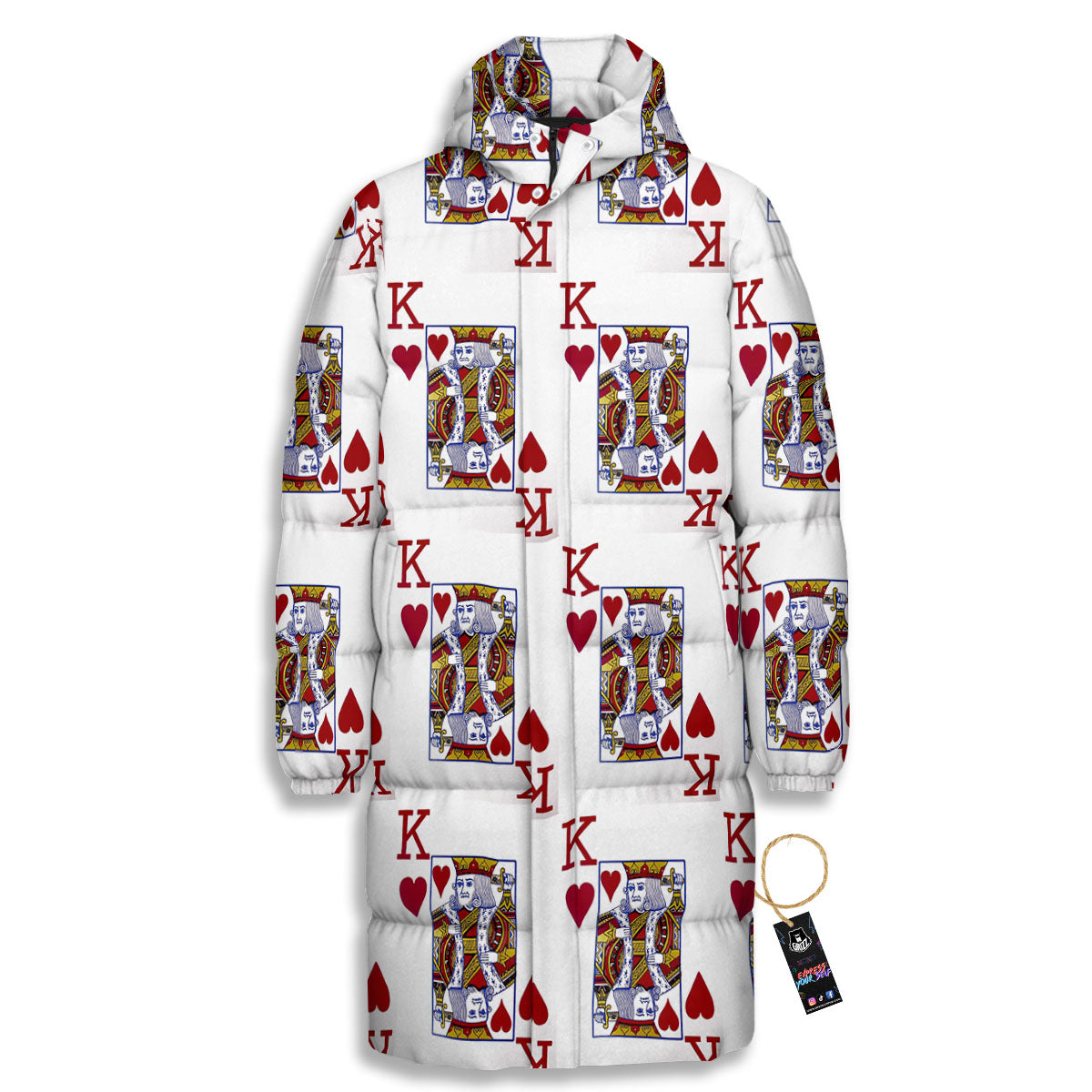 Playing Card King Of Hearts Print Pattern Long Down Jacket-grizzshop