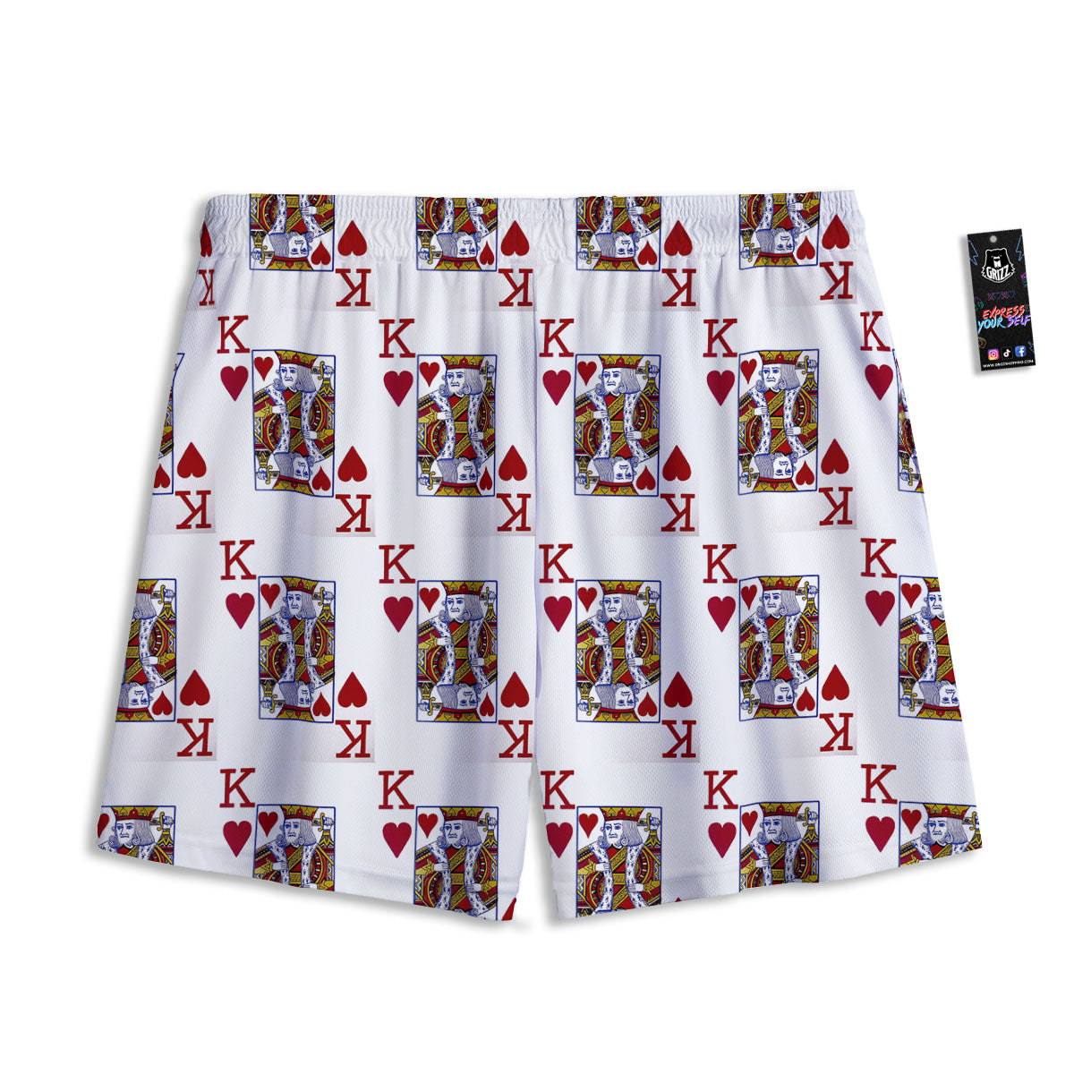 Playing Card King Of Hearts Print Pattern Mesh Shorts