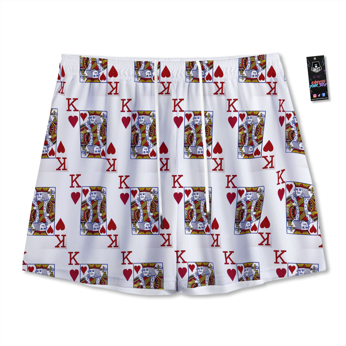 Playing Card King Of Hearts Print Pattern Mesh Shorts