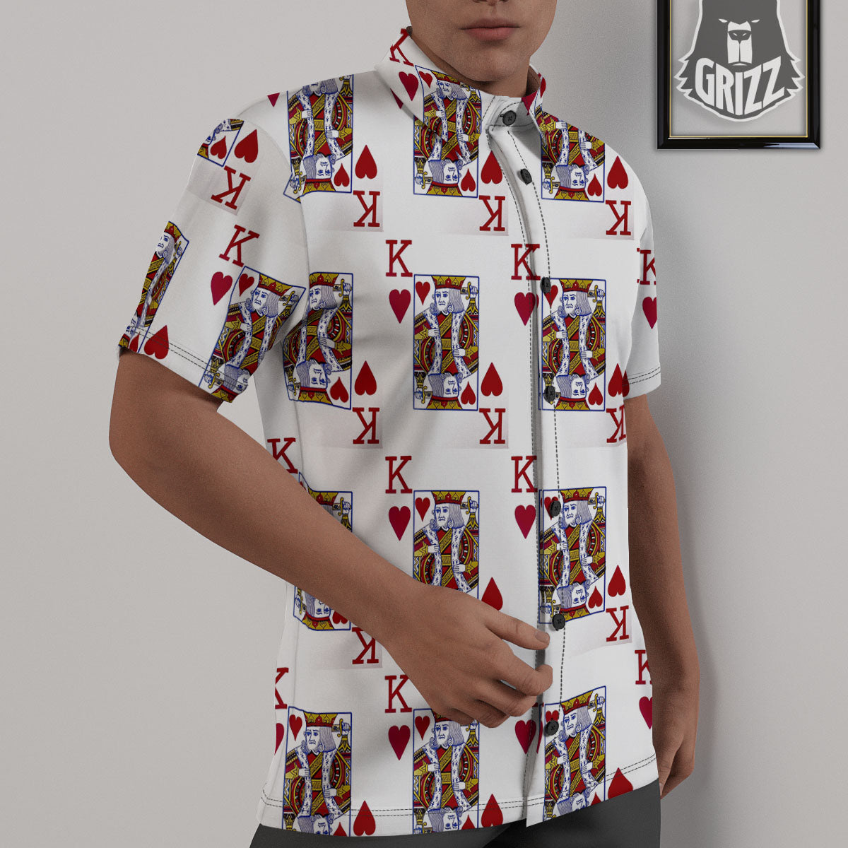 Playing Card King Of Hearts Print Pattern Untucked Shirts-grizzshop