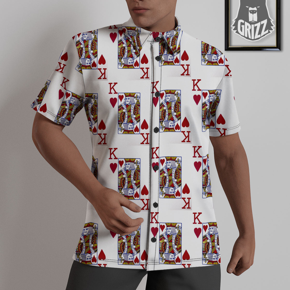 Playing Card King Of Hearts Print Pattern Untucked Shirts-grizzshop